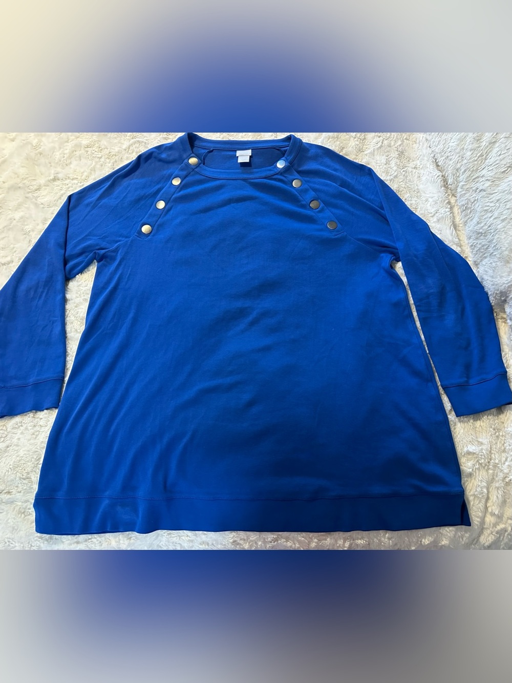 Chico's Royal Blue Crewneck Sweatshirt with Button Accents